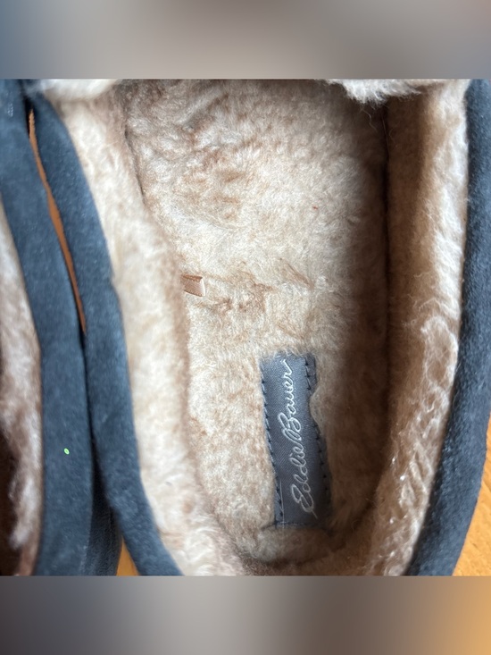 Eddie Bauer Mens Slippers Moccasins Dark Gray Suede Westhaven Faux Fur Sz XXL 13 main image 5